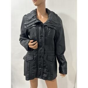 Danier Leather Jacket Black Size Large Close With Zipper And Buttons